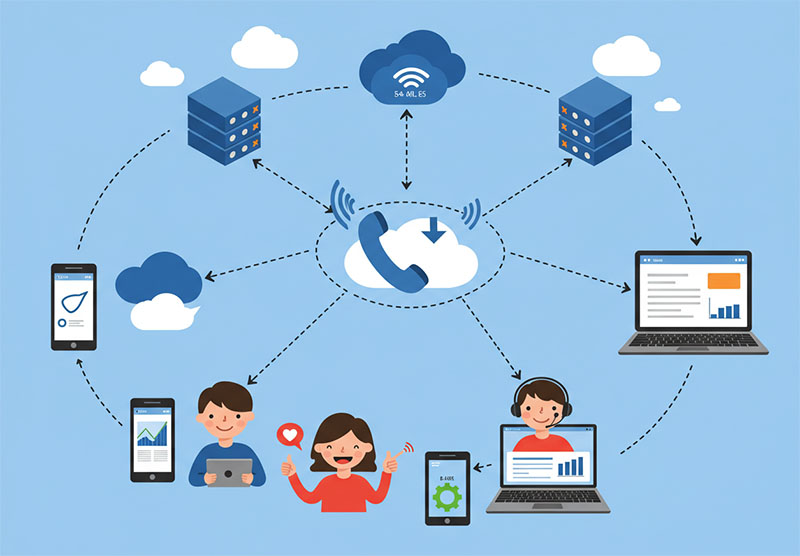 VoIP hardware setup showing essential networking equipment, IP phones, and infrastructure components for successful VoIP implementation.